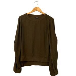 Express Women's Long Sleeve Blouse Moss Green S Dressy Cinched Sleeves Simple